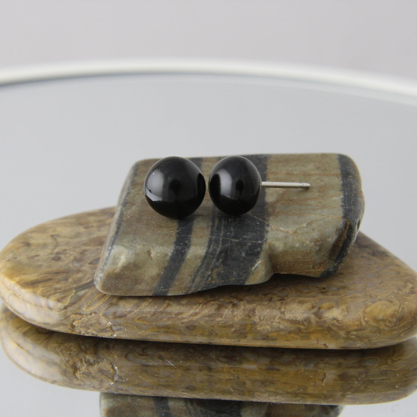 'Extra Small Black' Fused Glass Mini Studs Earrings