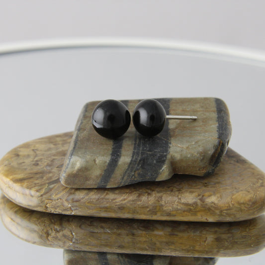 'Extra Small Black' Fused Glass Mini Studs Earrings