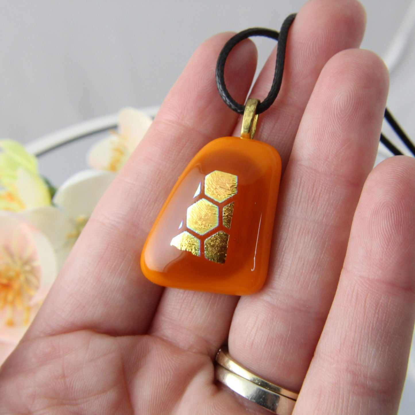 Honeycomb Hint Fused Glass Pendant