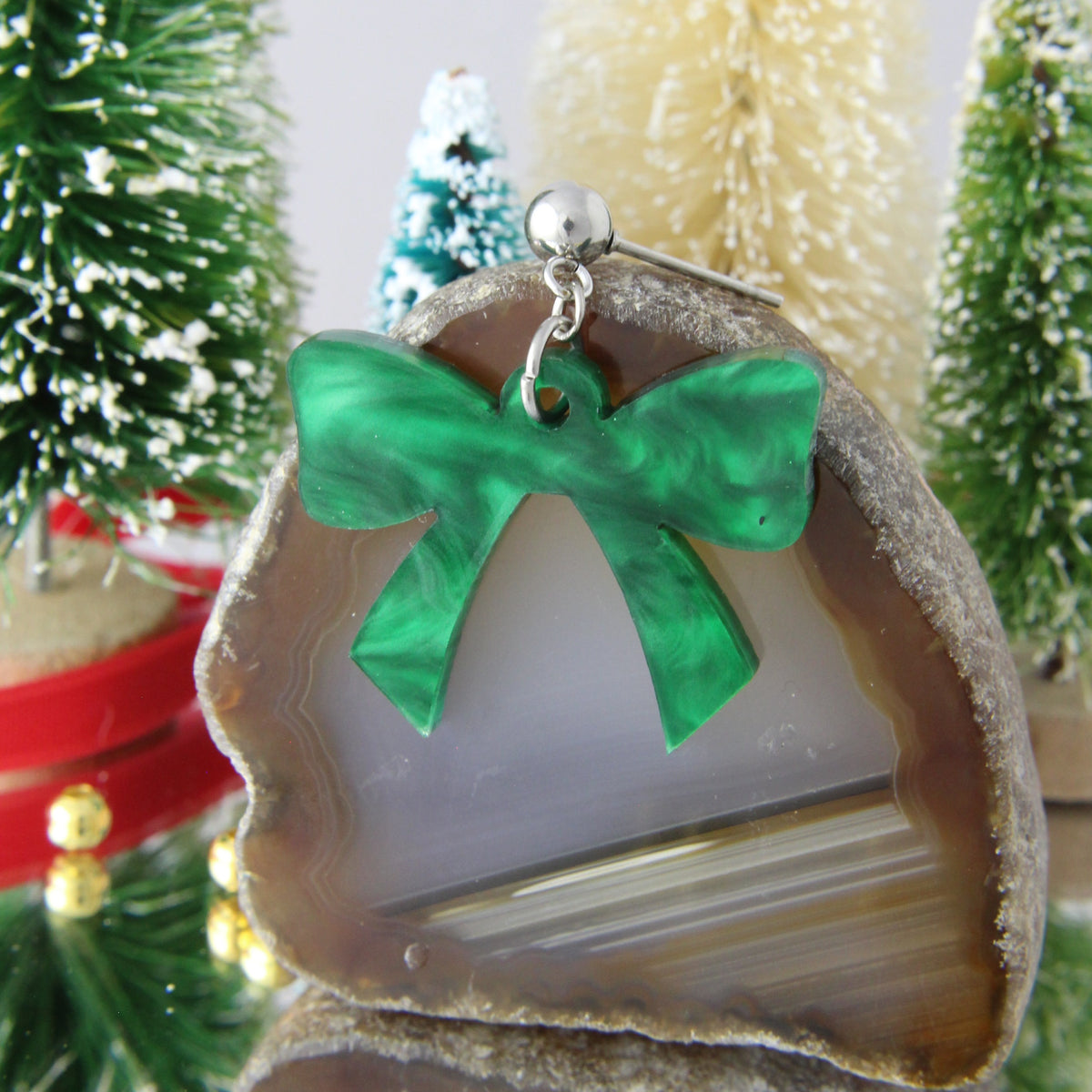 'Christmas Bow' Acrylic Earrings - pick a colour!