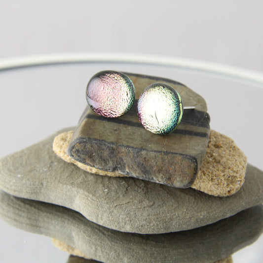'Shimmering Pink' Fused Glass Studs Earrings