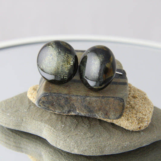 'Gleaming Dichroic Brown' Fused Glass Earrings Studs
