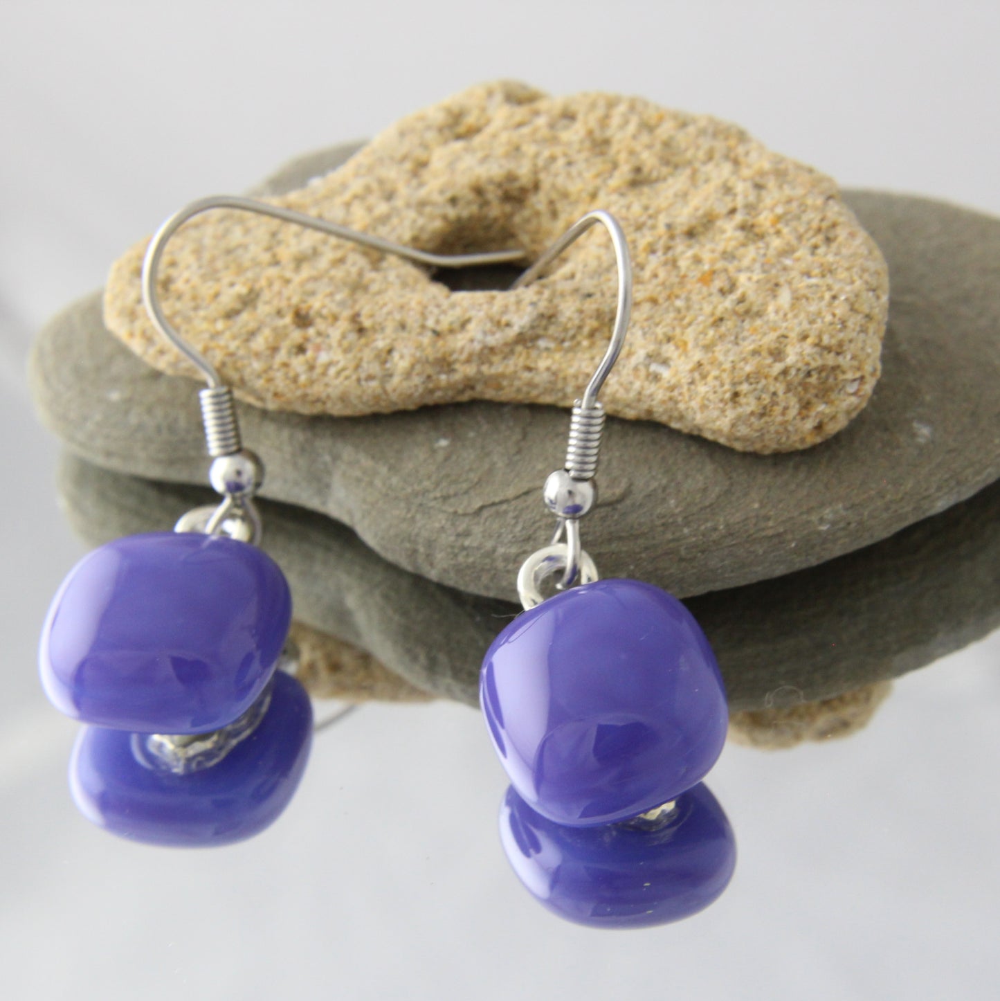 'Indigo' Purple Fused Glass Earrings Dangles