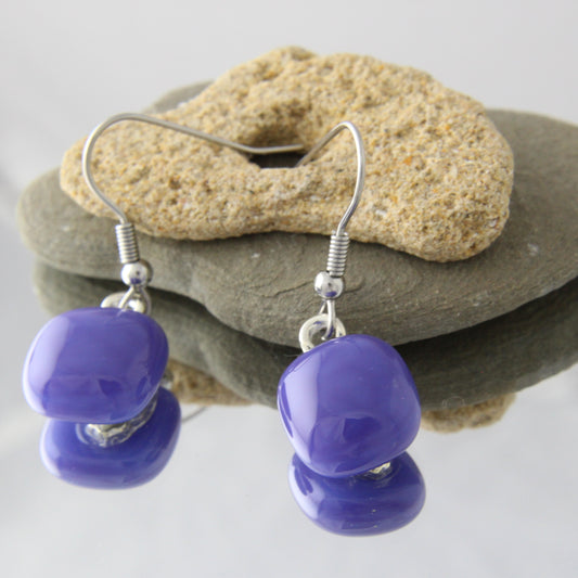 'Indigo' Purple Fused Glass Earrings Dangles