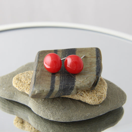 'Simple Red' Fused Glass Studs