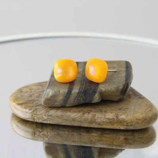 'Pumpkin Pop' Fused Glass Mini Studs Earrings