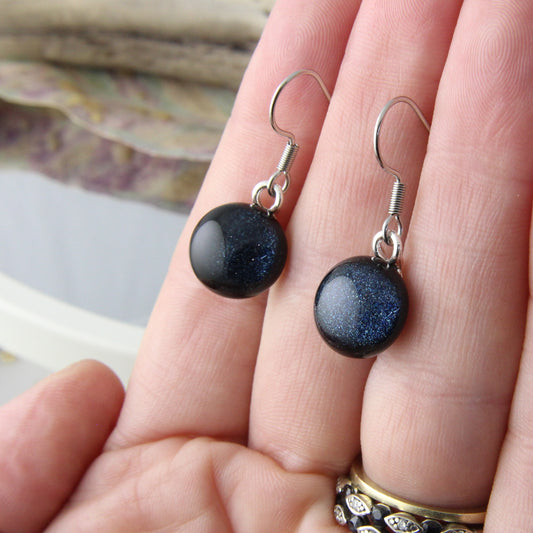 Midnight Blue Fused Glass Earrings Drops
