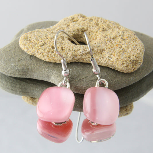 'Stained Pink' Fused Glass Earrings Dangles