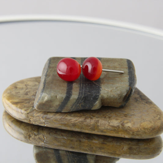 'Cherry' Mini Studs Fused Glass Earrings