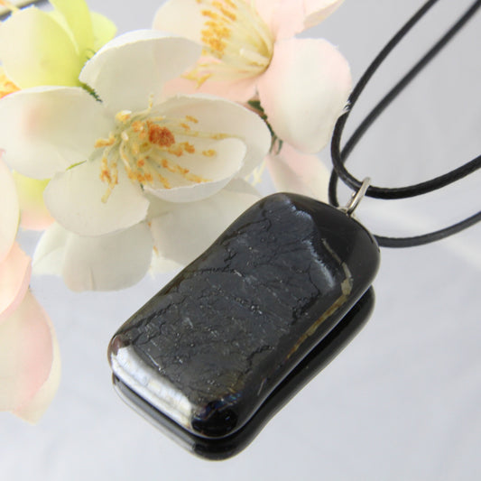 Dark Crackle Fused Glass Pendant