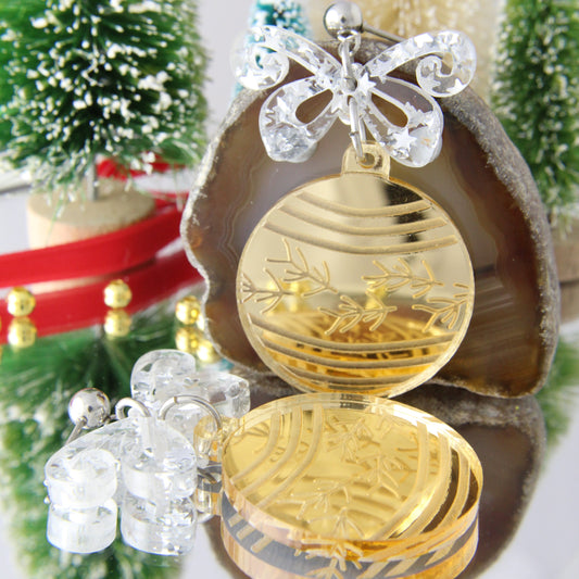 Golden Christmas Bauble Acrylic Earrings
