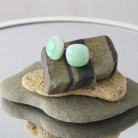 'Light Sea Green' Fused Glass Studs