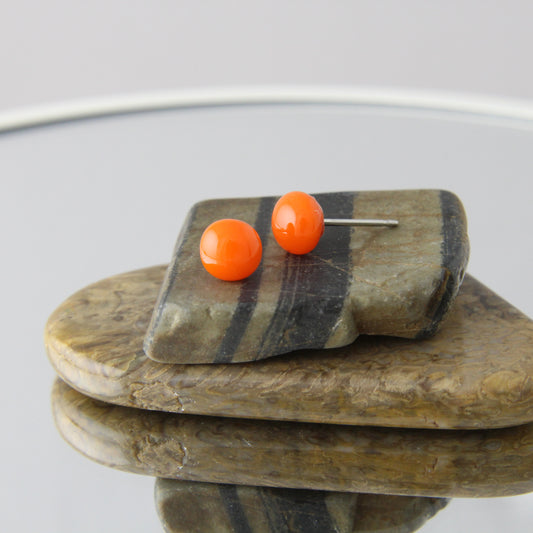 'Carrot Orange' Mini Fused Glass Studs Earrings
