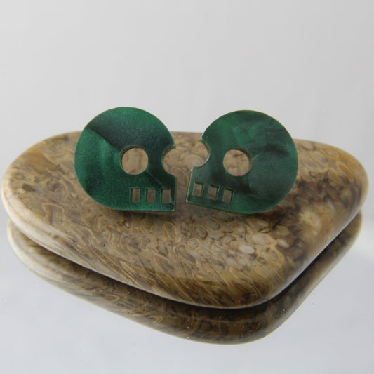 Green Skull Acrylic Earrings Studs