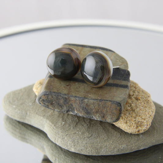 'Petrified Wood' Fused Glass Earrings Studs