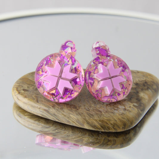 'Pink Christmas Baubles' Glitter Acrylic Studs Earrings