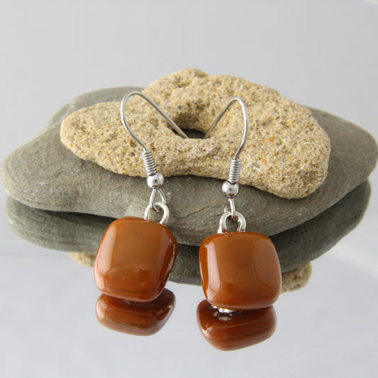 'Burnt Umber' Fused Glass Earrings Dangles
