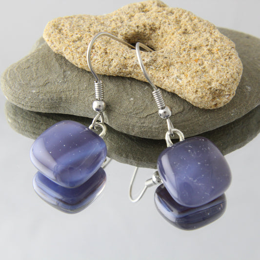 'Purple Stormcloud' Fused Glass Earrings Dangles