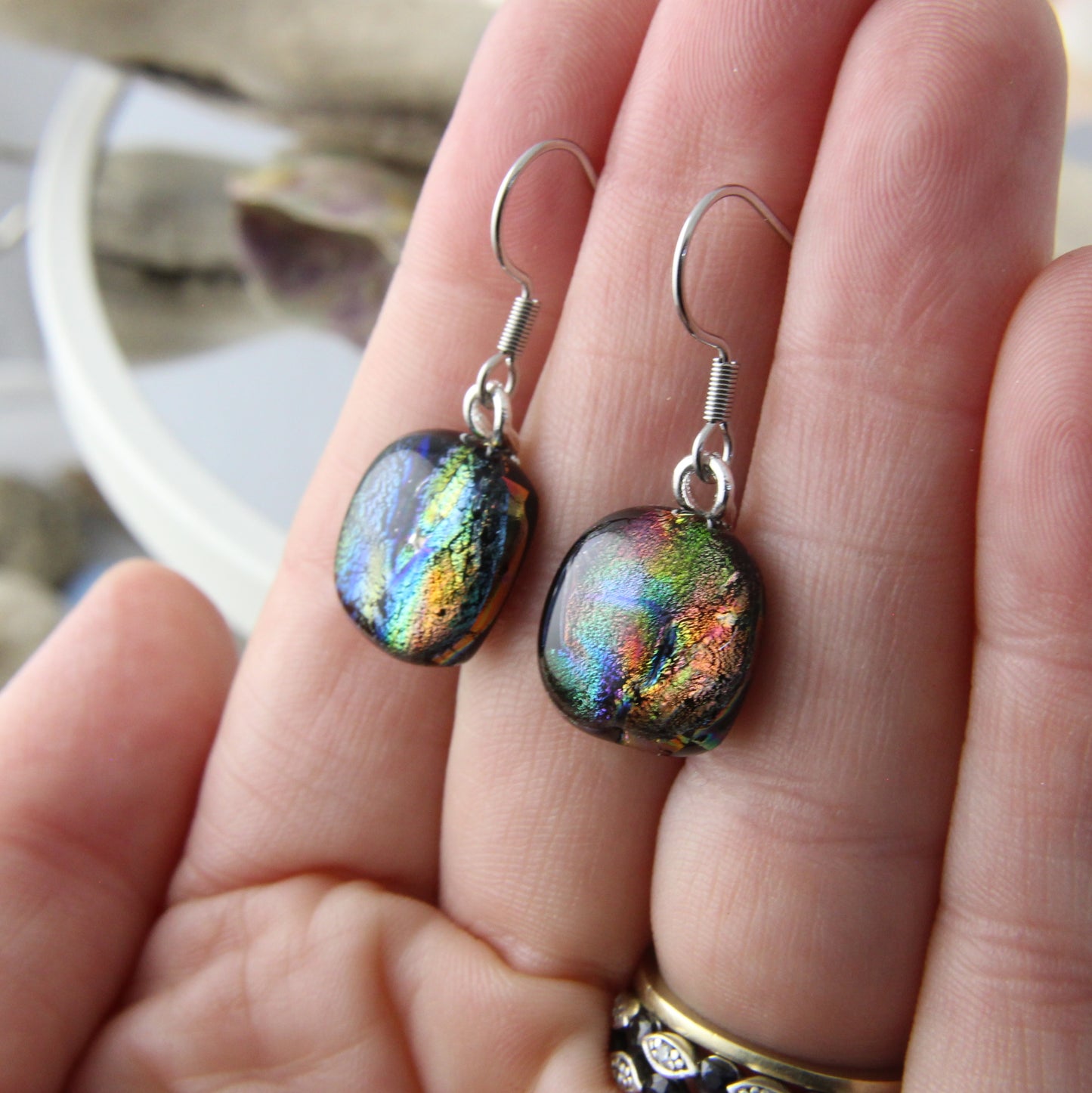 Earth's Colours Fused Glass Earrings Drops