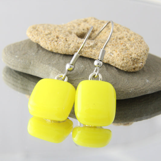 'Fluorescent Dangle' Fused Glass Earrings