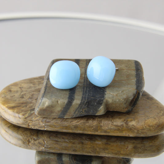 'Sky Blue' Fused Glass Mini Studs Earrings