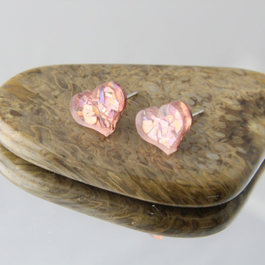 'Crinkly Pink Heart' Stud Earrings
