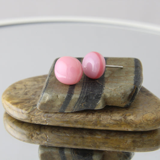 'Pink Lemonade' Fused Glass Mini Studs Earrings
