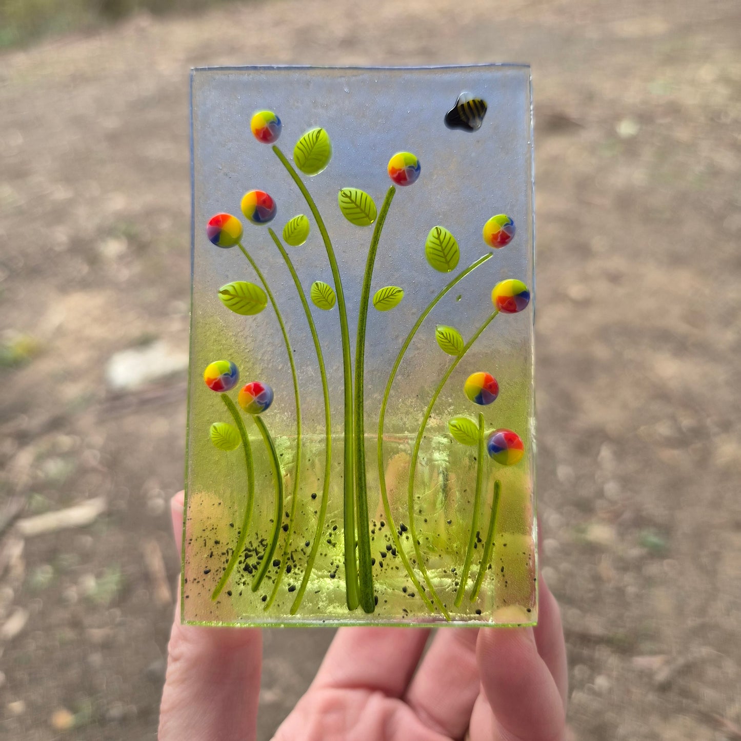 Multicoloured Flowers Fused Glass Tealight