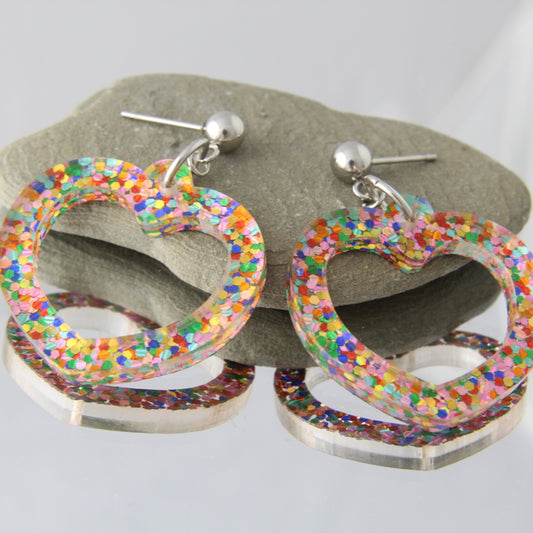 'Disco Glitter Hearts' Dangle Earrings