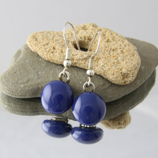 'Navy Blue' Fused Glass Earrings Dangles