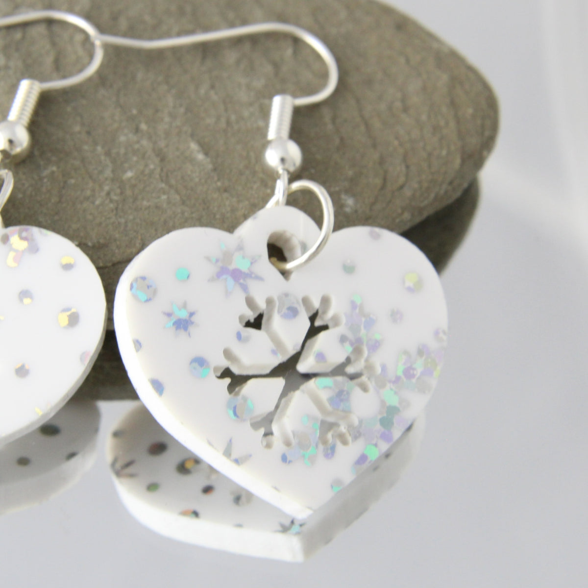 'Snow Hearts' Acrylic Earrings