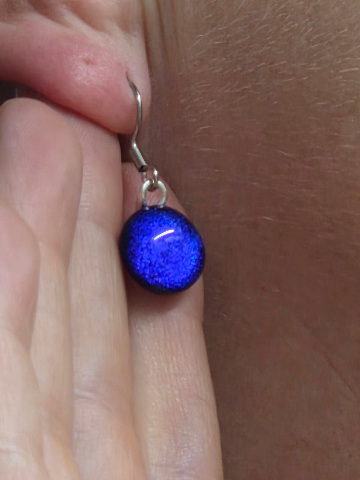 Smooth Blue Fused Glass Earrings Drops