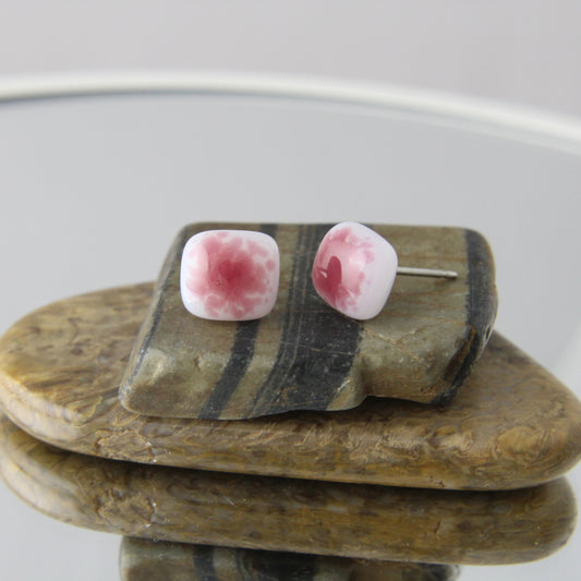 'Pink Frit' Fused Glass Mini Studs Earrings