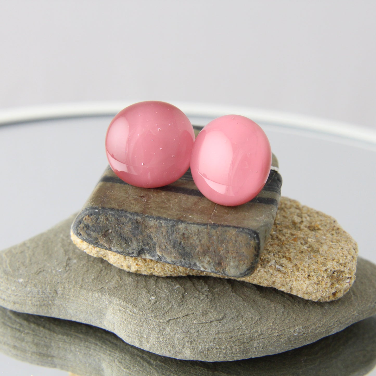 'Rouge Pink' Fused Glass Studs Earrings