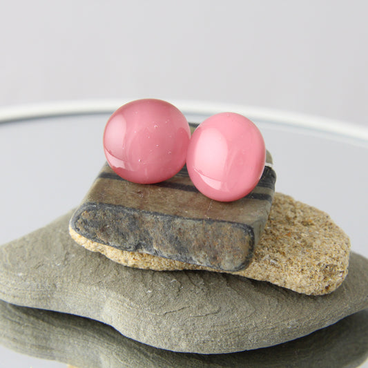 'Rouge Pink' Fused Glass Studs Earrings