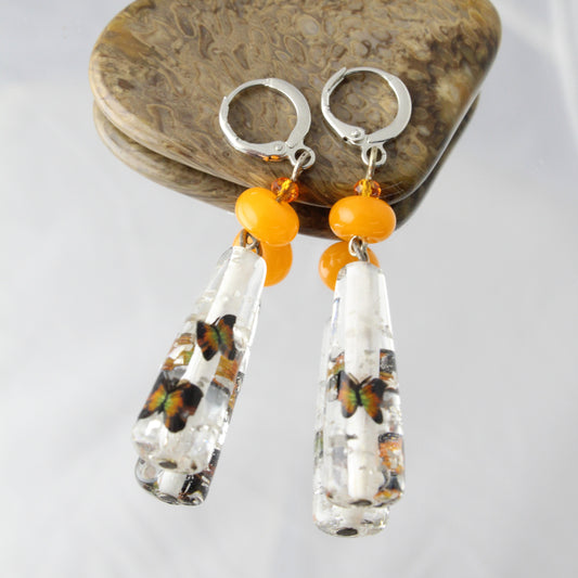 'Butterflies in Orange' Glass Handmade Earrings