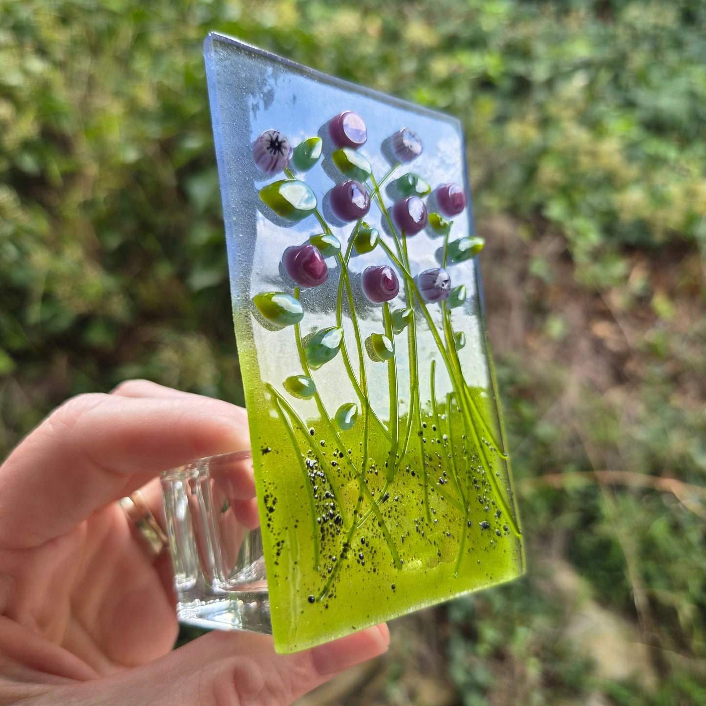 Purple Flower Fused Glass Tealight