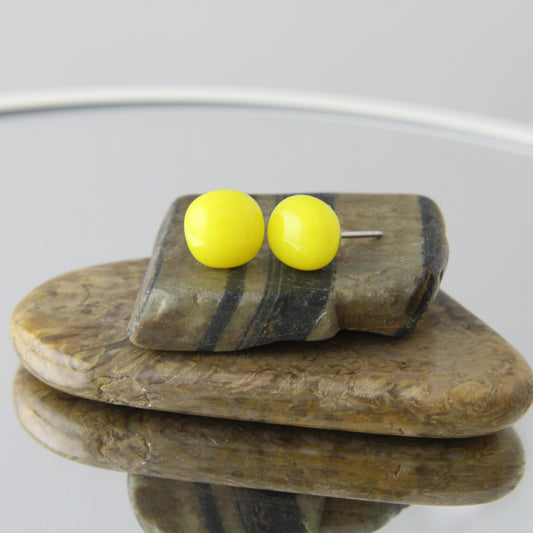 'Sunshine Yellow' Fused Glass Mini Studs Earrings