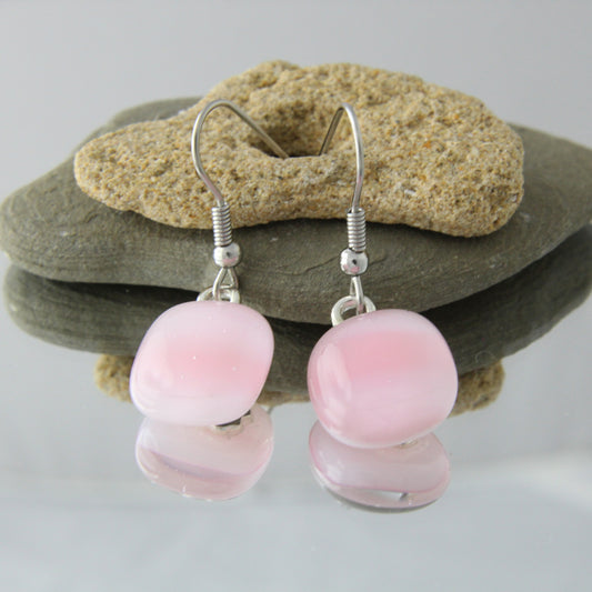 'Cloud Pink' Fused Glass Earrings Dangles