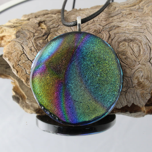 A Rainbow Riot Fused Glass Pendant