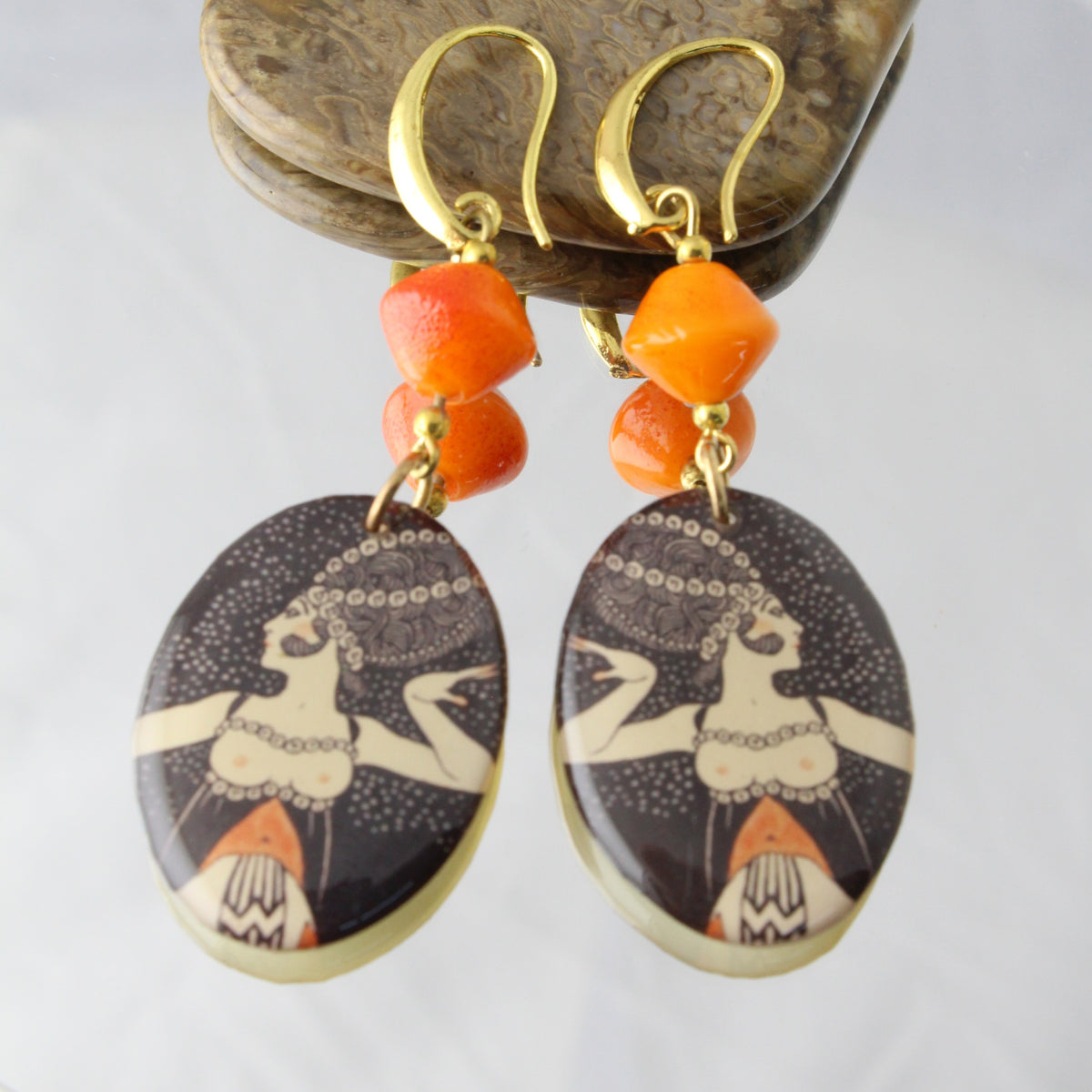 'Dancing Woman' Resin and glass earrings