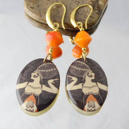 'Dancing Woman' Resin and glass earrings