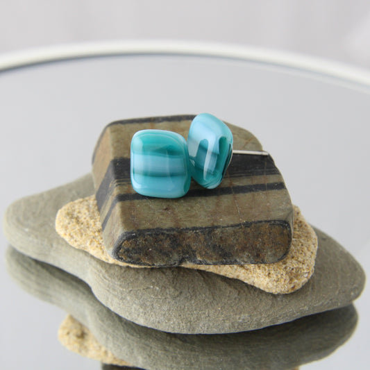 'Teal Sapphire' Fused Glass Studs