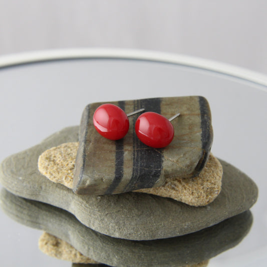 'Red Oval' Fused Glass Studs