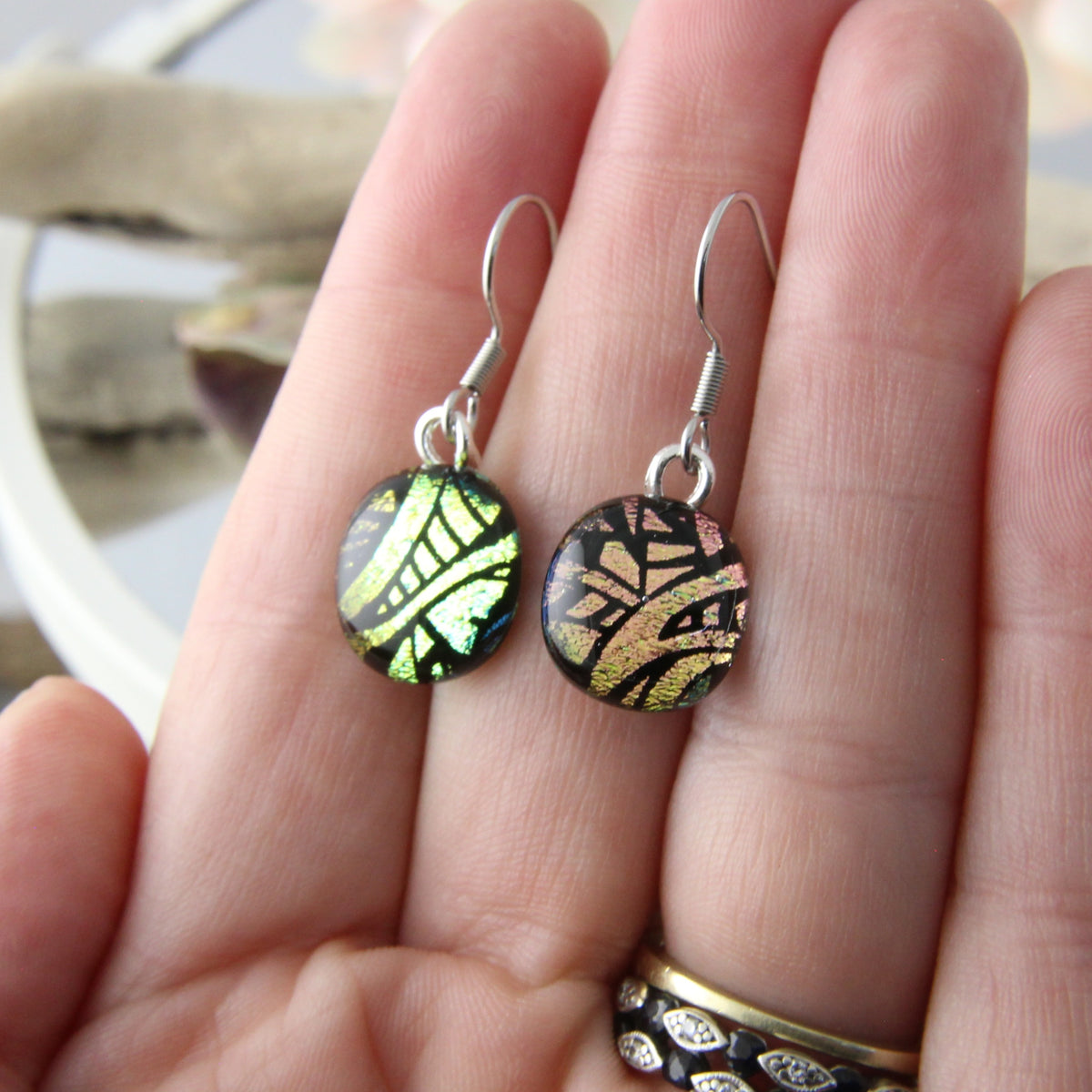 Tribal Fused Glass Earring Drops