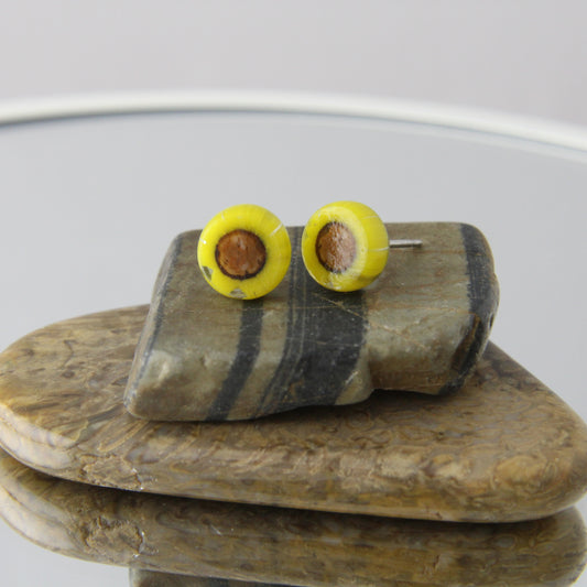 'Sunflower' Fused Glass Mini Studs Earrings