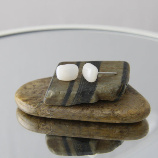 'Baby Powder White' Fused Glass Mini Studs Earrings