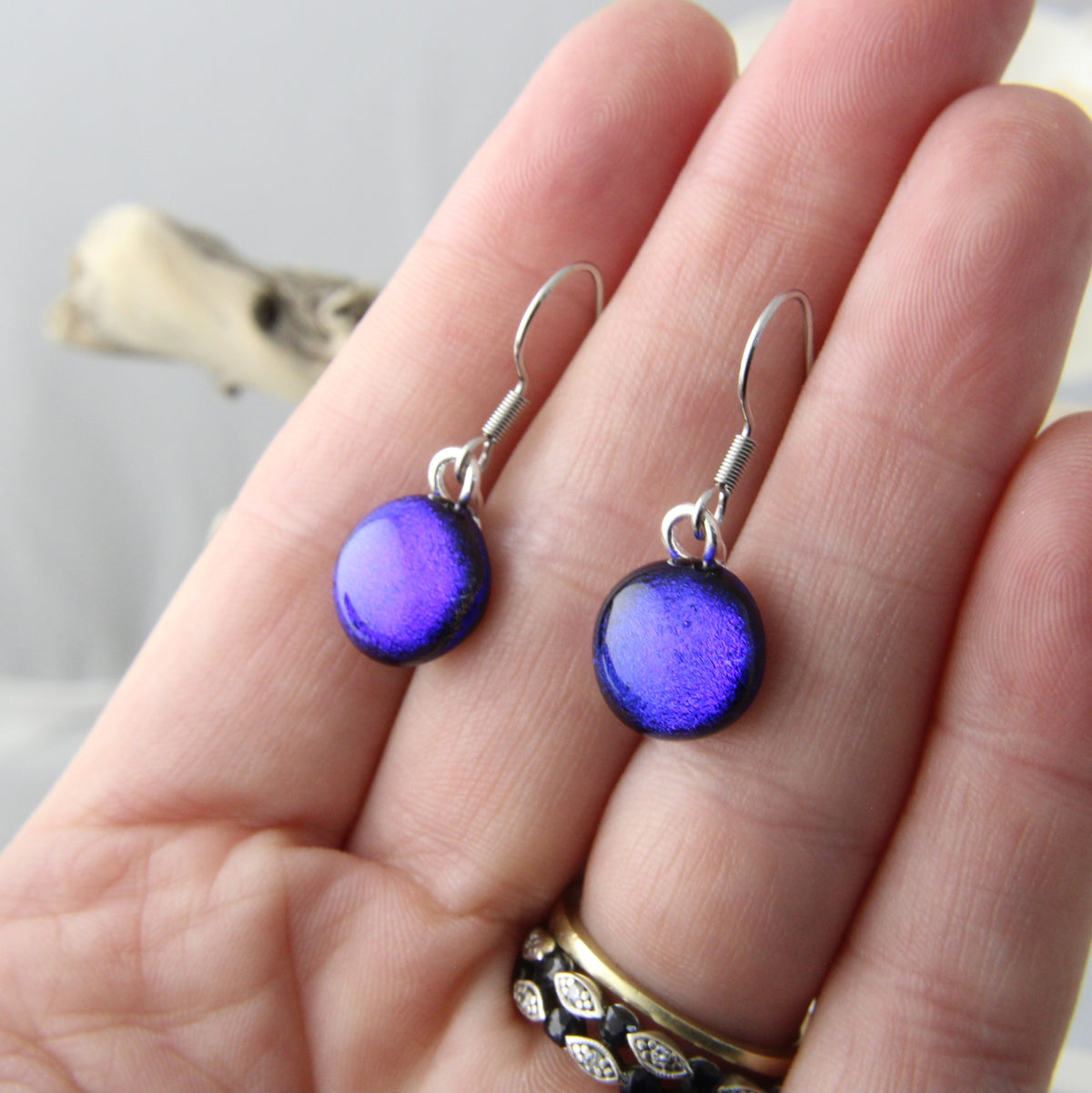 Smooth Blue Fused Glass Earrings Drops