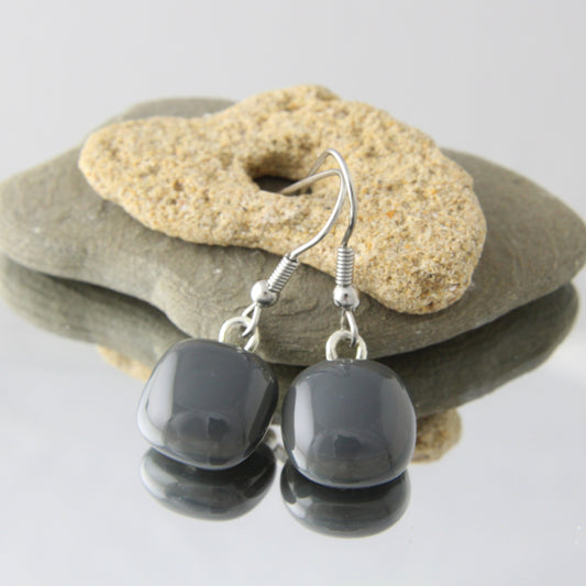 'Coal Grey' Fused Glass Earrings Dangles