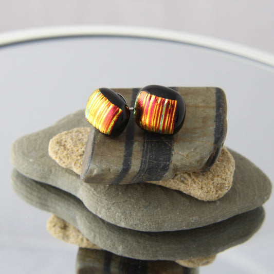 'Orange Corduroy' Fused Glass Studs